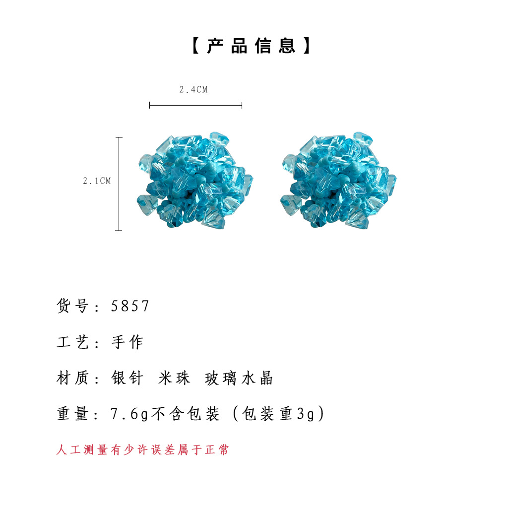Sweet and fresh blue hydrangea handcrafted designer glass crystal silver needle stud earrings factory earrings for women pic 1