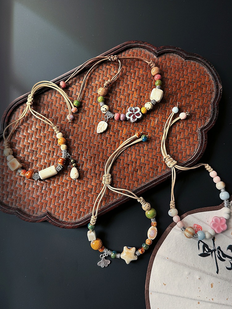 Jingdezhen ceramic bracelet wholesale street stall, versatile, fresh and new Chinese style, popular flower-woven ancient-style bracelet for women pic 3