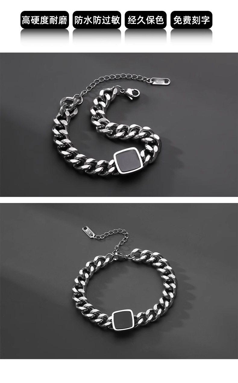 Square Cuban bracelet for men, made of titanium steel, does not fade, trendy and versatile, retro and niche jewelry. For women, it is a high-end accessory pic 7
