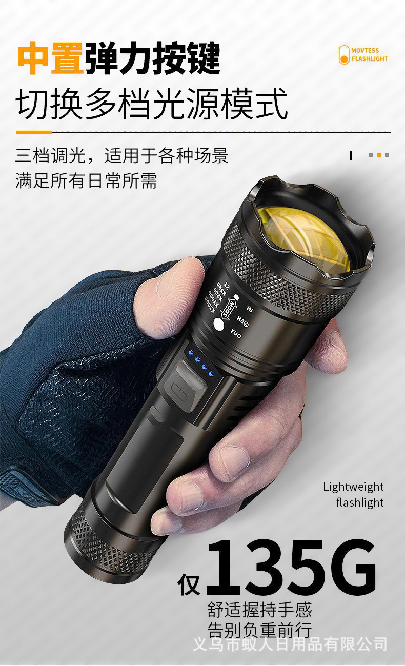 新品户外LED强光手电筒变焦伸缩多功能便携充电远射超亮雷射炮详情11