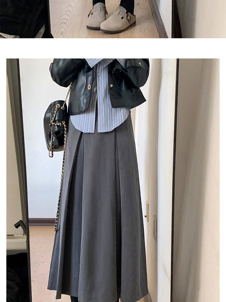 灰色百搭通勤高腰百褶半身裙女2025年春秋季宽松遮跨显瘦A字伞裙详情14