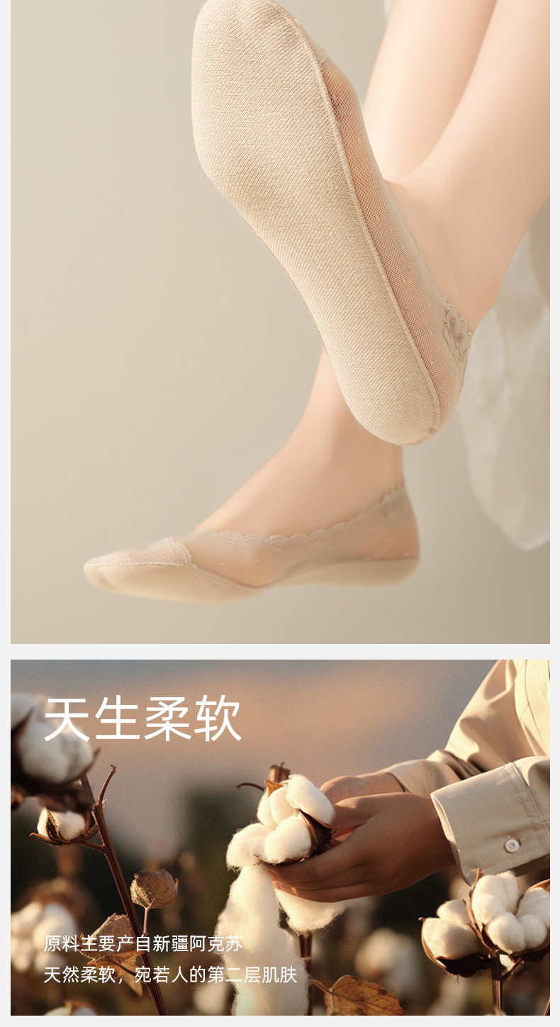 蕾丝隐形袜子船袜女硅胶防滑不掉跟单鞋夏季透气薄款棉底浅口短袜详情3