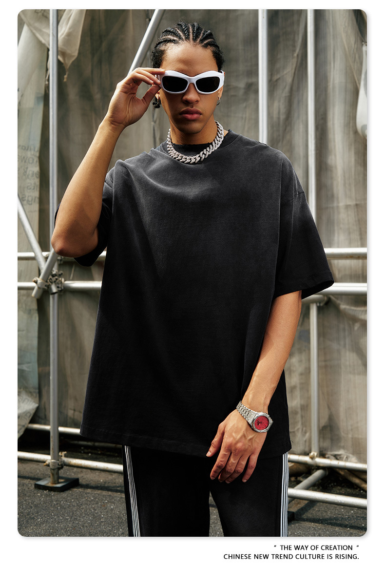 BE男装2025春夏新款纯棉水洗做旧t恤男街头潮牌巴家重磅短袖t恤男详情21