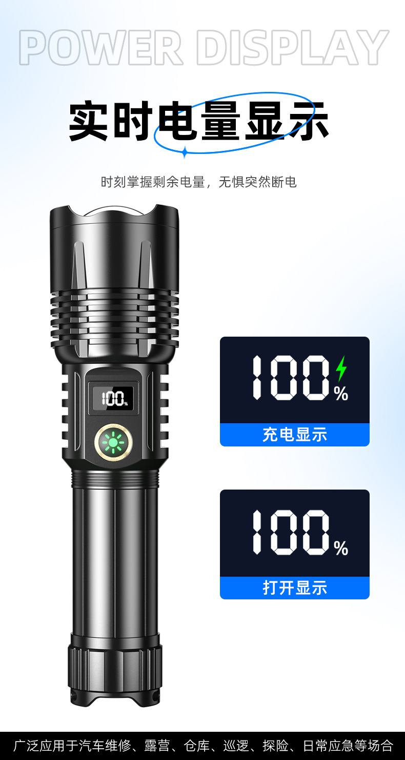 New high-intensity flashlight, lithium battery charging, high-lumen zoom, alloy, patrol, camping, security, hand-held lighting flashlight, daily necessities pic 9