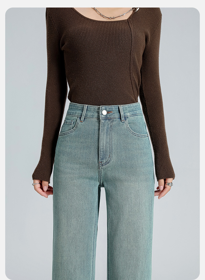 Leica four-sided blue Spring/Summer 2025 new straight-leg pants, Lyocell nine-inch original color high-waited cigarette tube pants for women pic 11