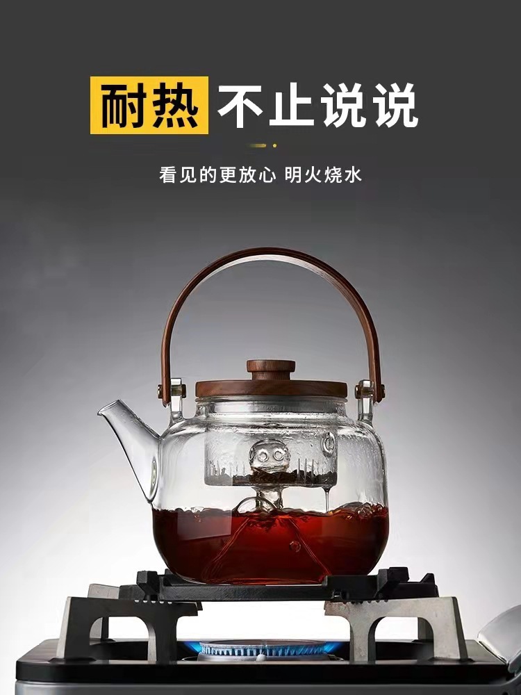 胡桃木玻璃茶壶蒸煮两用日式竖纹泡茶壶高硼硅可明火电陶炉详情12