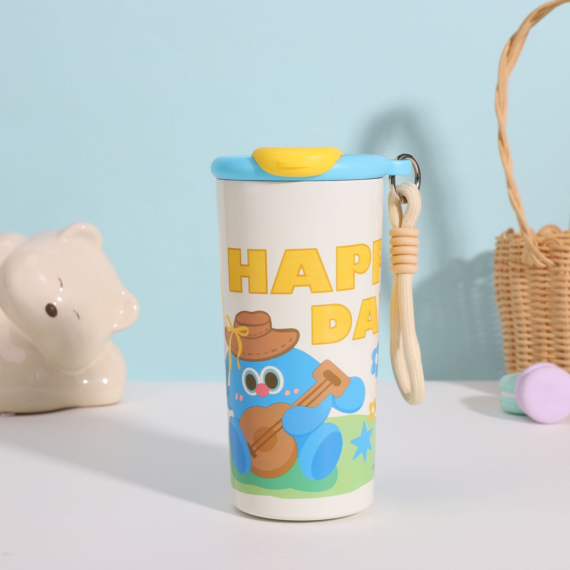 Cartoon colorful insulated cup, 316 stainless steel portable coffee cup, high appearance level for girls, cute straw for heat preservation pic 3