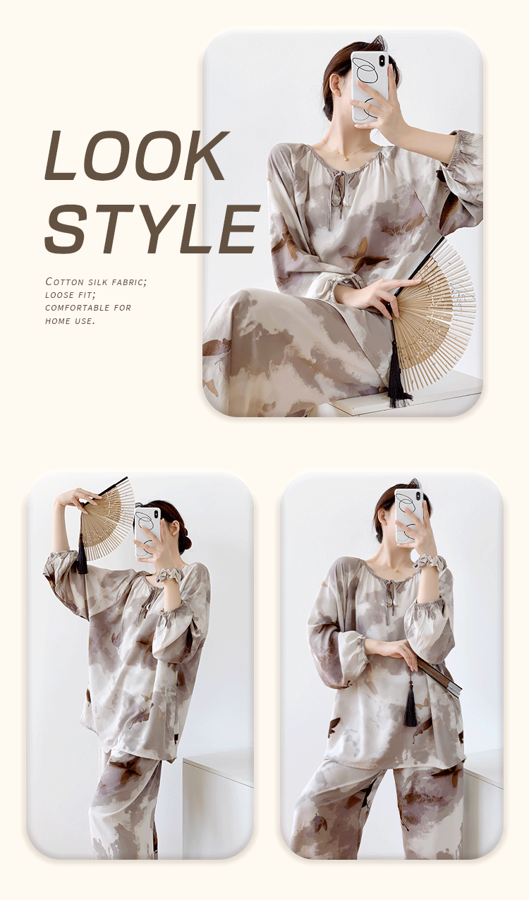 New long-sleeved Chinese-style cotton and silk pajamas for women in spring and autumn, worn on the outside, exude a sense of high-end new Chinese-style summer home pic 15