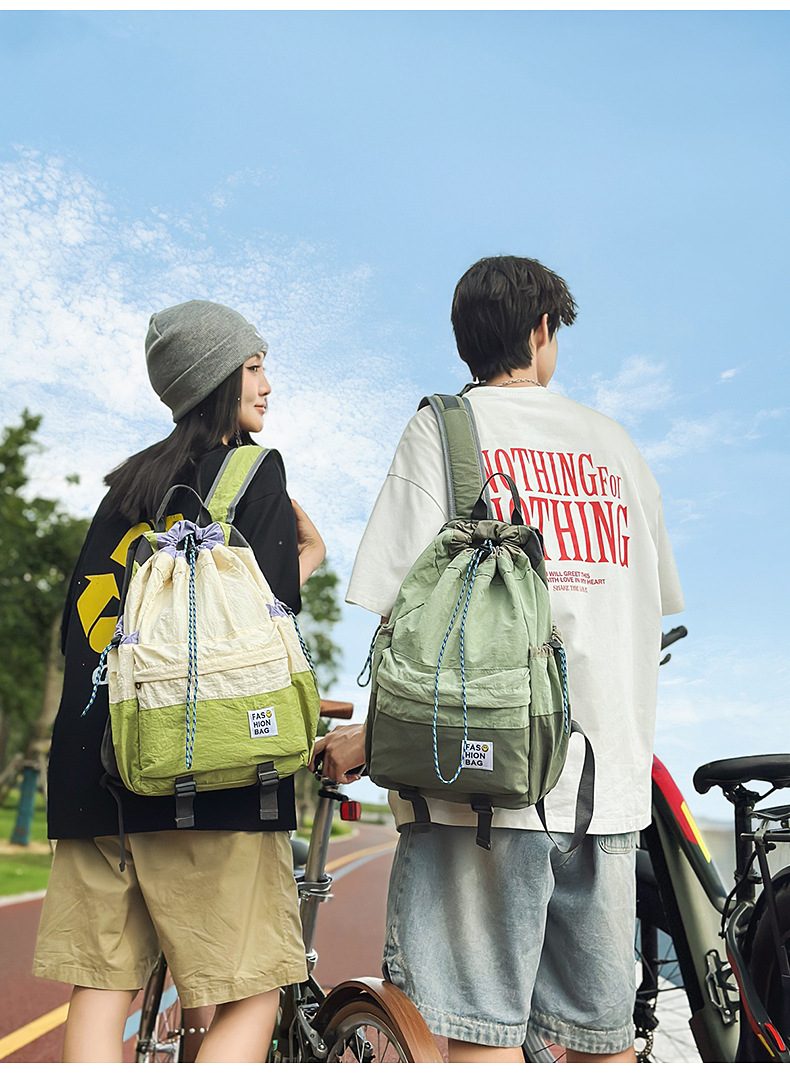 新款束口抽绳双肩包大容量休闲包户外运动登山包超轻量旅行背包详情16