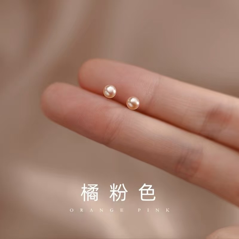 S999 sterling silver geometric retro freshwater pearl stud earrings for women, small, simple and mini high-end earrings wholesale pic 3