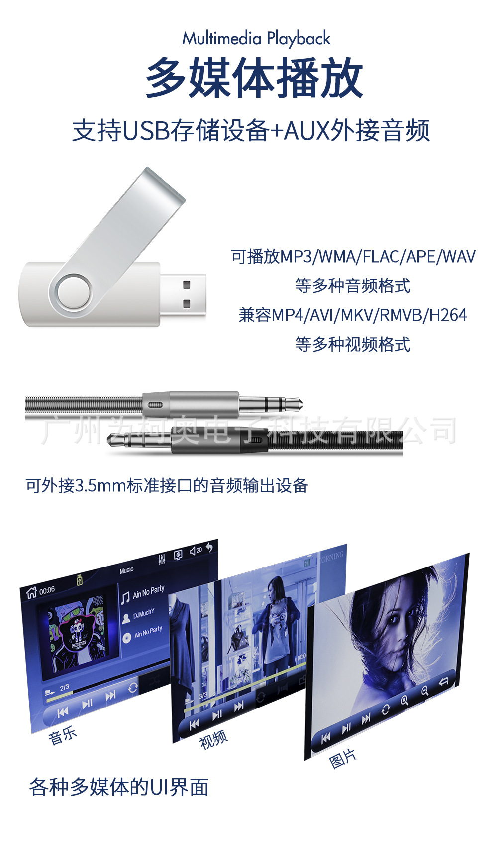 跨境专供 带AM有线carplay 7寸车载MP5高清视频播放机 GPS导航详情14