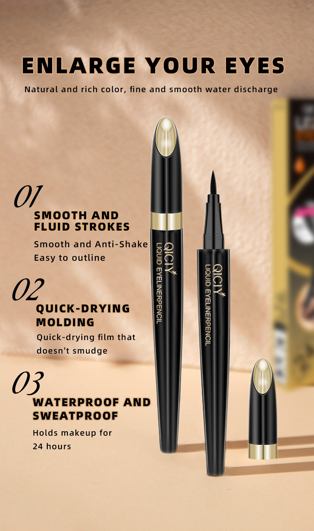 【 Cross-border Exclusive 】QICIY eyeliner Pen Waterproof, non-smudging, genuine eyeliner liquid pen, Quick-drying silkworm pen wholesale pic 5