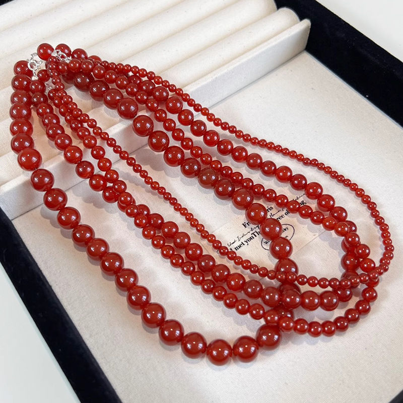 新款红玛瑙串珠项链女925纯银款高级感复古锁骨链ins博主同款项链详情9