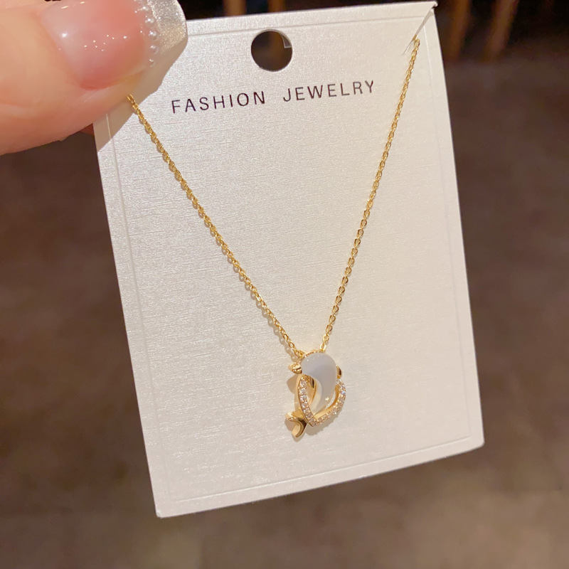 日韩时尚简约锆石贝母海豚吊坠项链女轻奢卡通可爱百搭锁骨链批发详情15