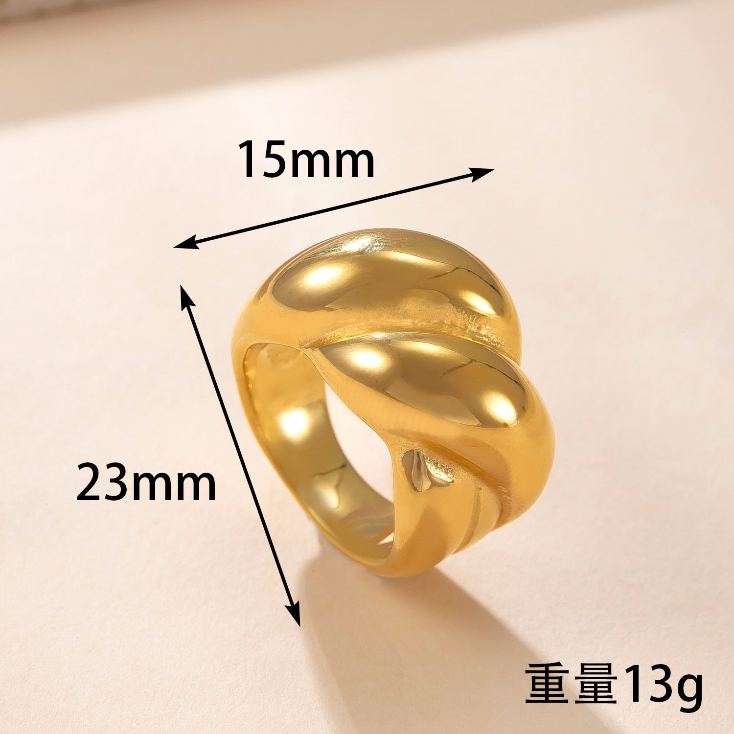 跨境爆品钛钢指环 铸造多层光面情侣戒指高级感镀18k金不锈钢手饰详情9