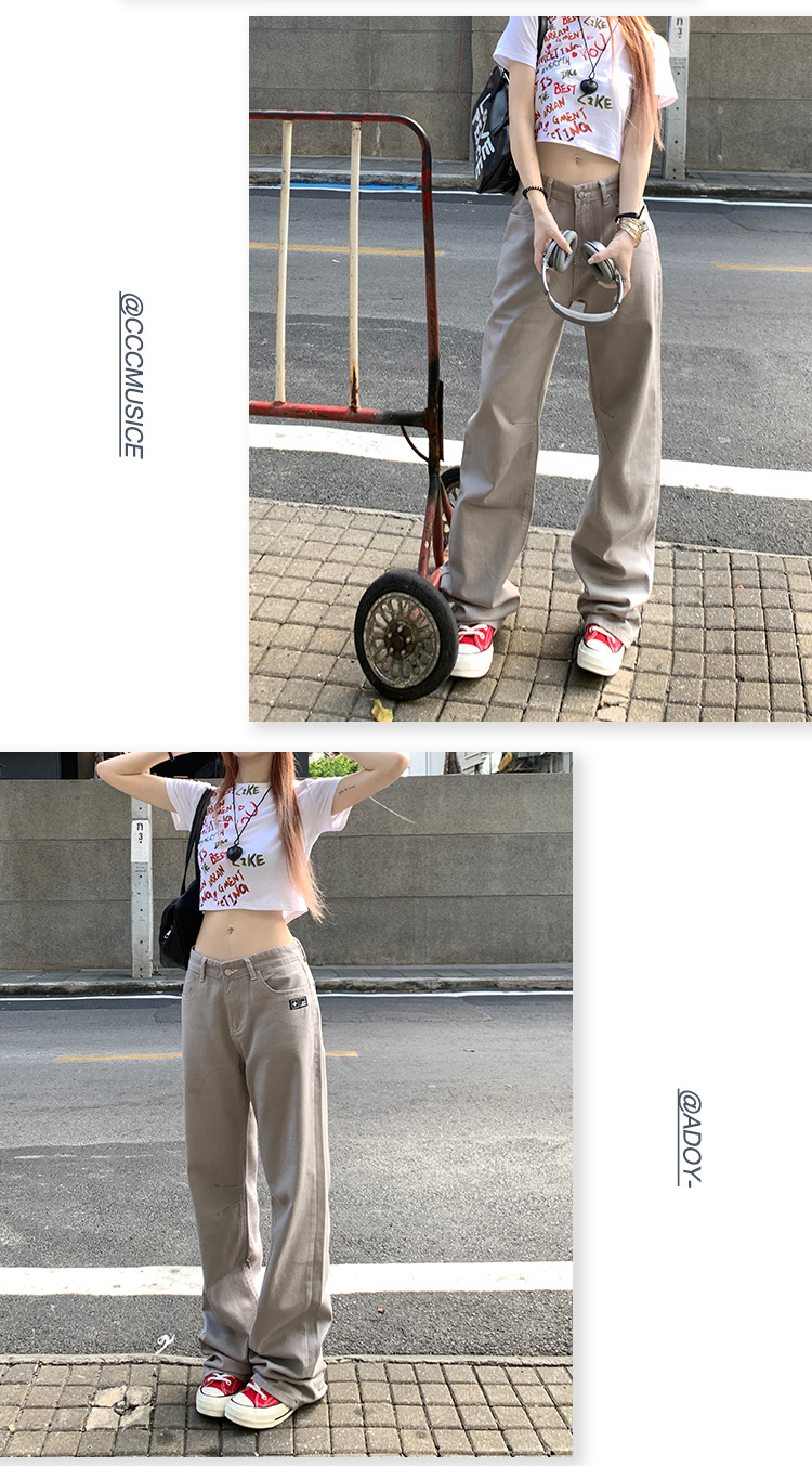 稚橘#刺绣标四色阔腿牛仔裤女高腰宽松显瘦个性时尚百搭拖地长裤详情17