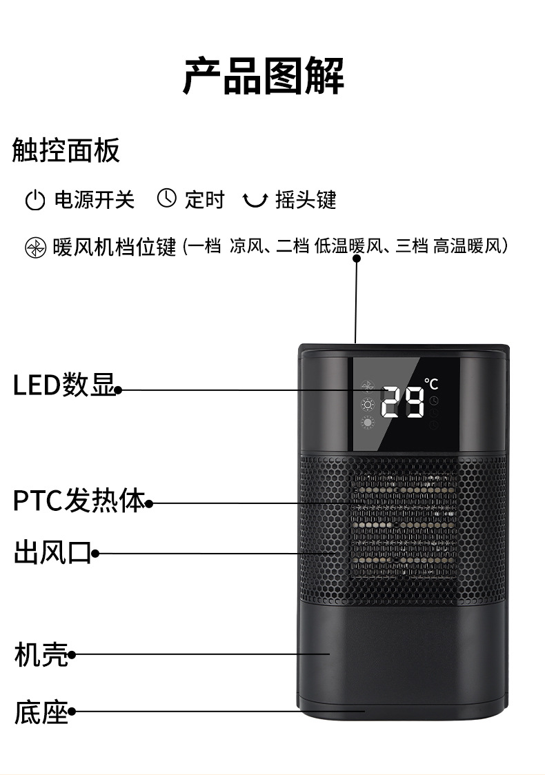 小型桌面暖风机卧室整屋取暖器室内节能速热电暖器陶瓷加热热风机详情12