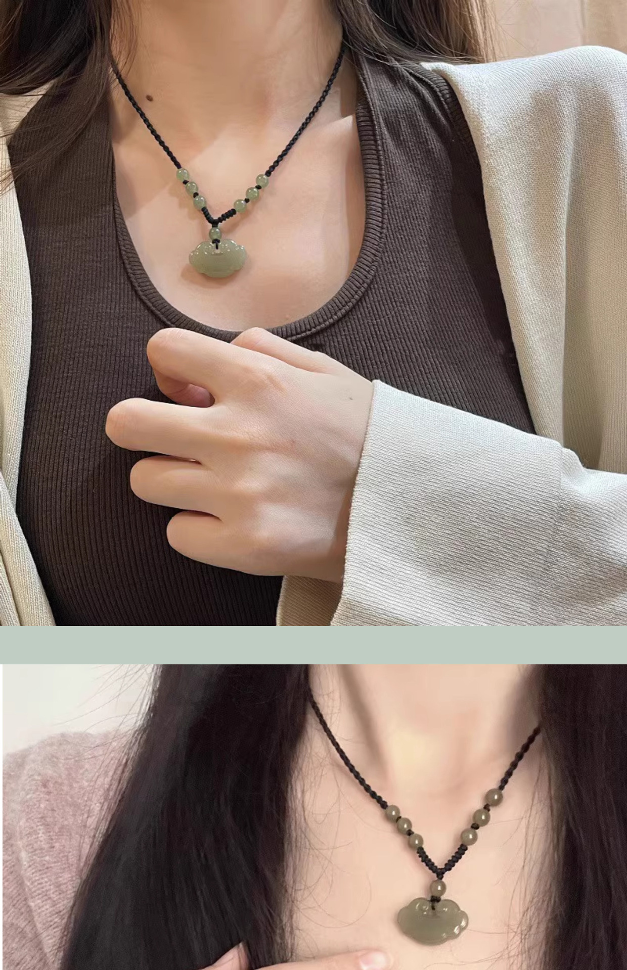 Natural and Tian Jade peace Lock necklace, New Chinese-style traditional Chinese culture Ruyi pendant, collarbone chain, and popular national trend accessories wholesale pic 4