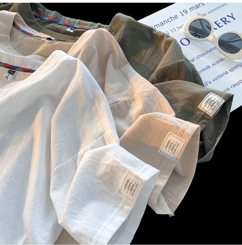 Linen short-sleeved T-shirt for men, a new summer trend. Cotton and linen half-sleeved loose solid color base layer, a trendy T-shirt top pic 9