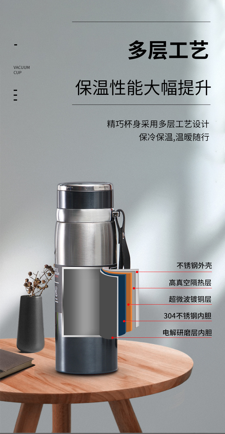 跨境专供316不锈钢保温杯便携式吊带旅行壶大容量户外运动水壶批详情7