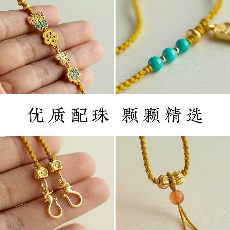 Hand-woven double-ear ruyi pendant, lanyard, high-end gold and jade collarbone chain for men and women pic 8