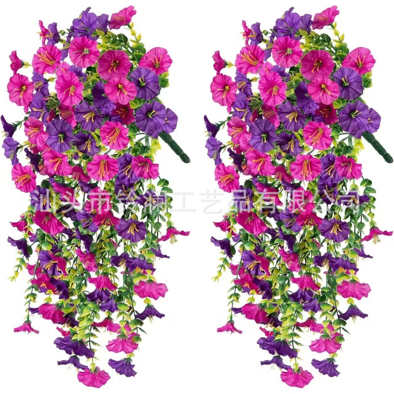 跨境仿真花尤加利牵牛花喇叭花绢花家居婚礼户外庭院壁挂藤条批发详情2