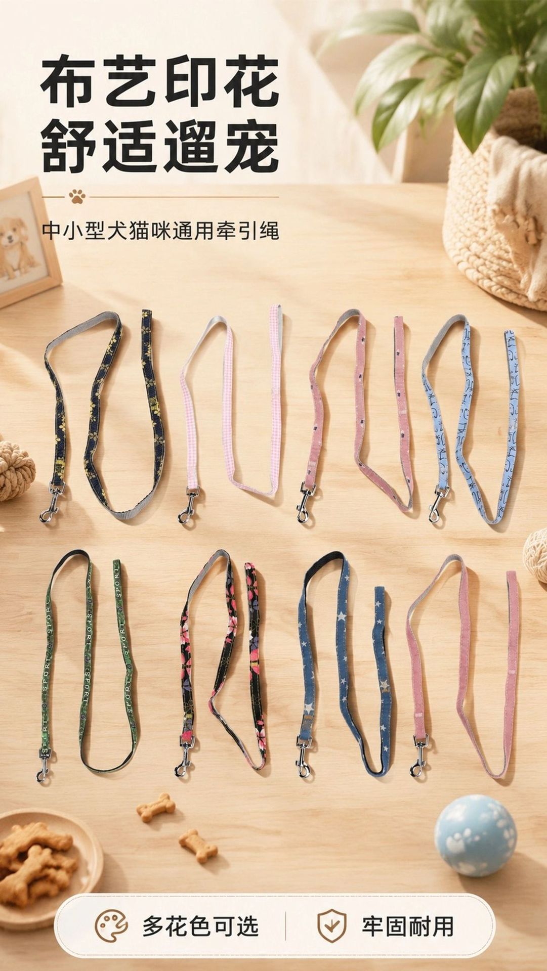 Multi-patterned fabric printed pet leash, soft and wear-resistant alloy buckle, small and medium-sized cat and dog outdoor leash pic 6