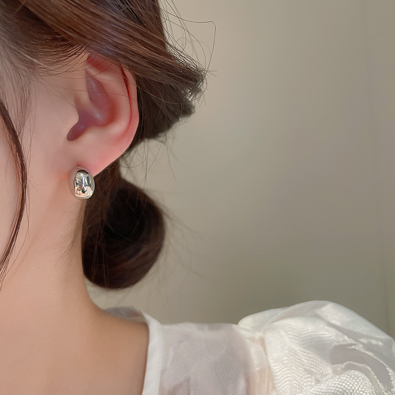 真金电镀银针豆豆耳环网红ins金属风耳钉2025年新款潮百搭耳饰女详情11