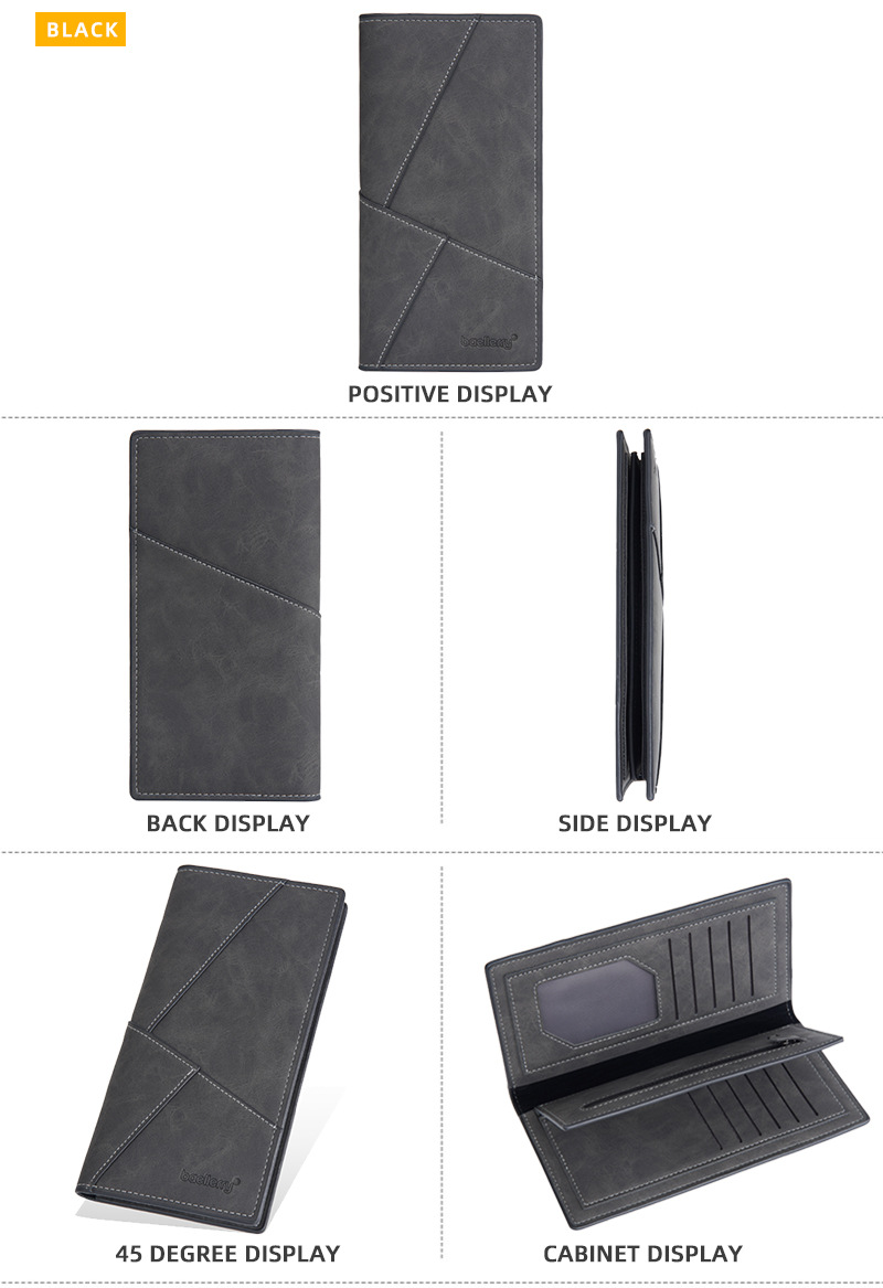 新款男士长款钱包baellerry跨境多卡位三折钱夹简约商务拉链票夹详情21