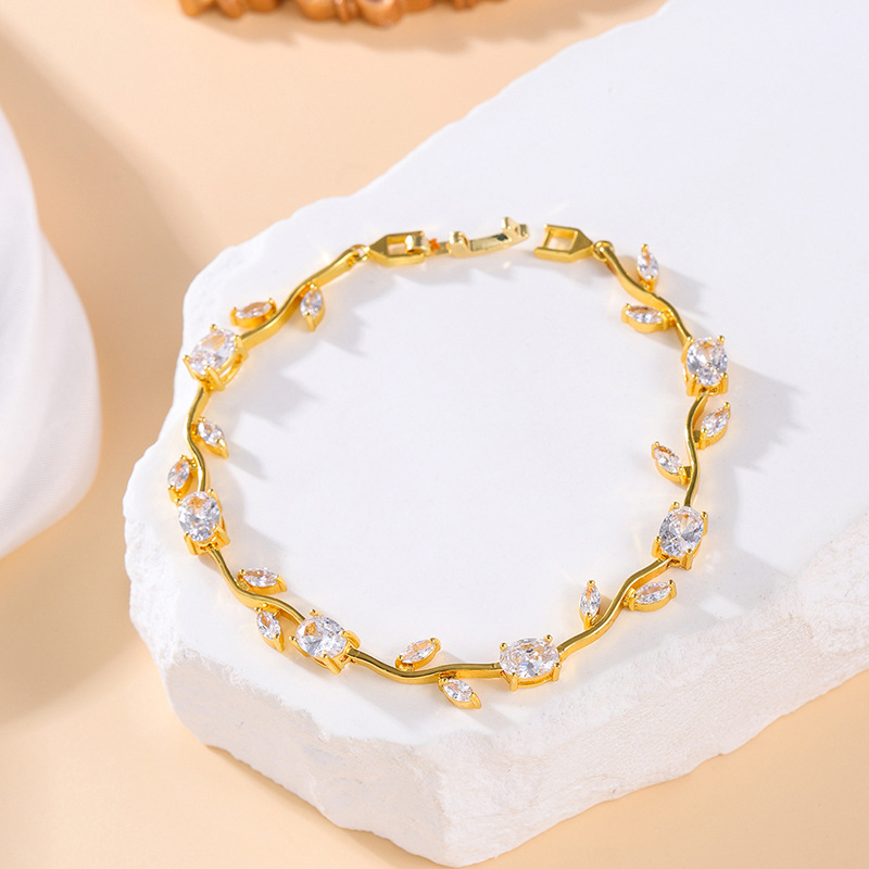 纯铜可调节真金电镀不褪色高品质超闪锆石网球手链新娘饰品组合详情7