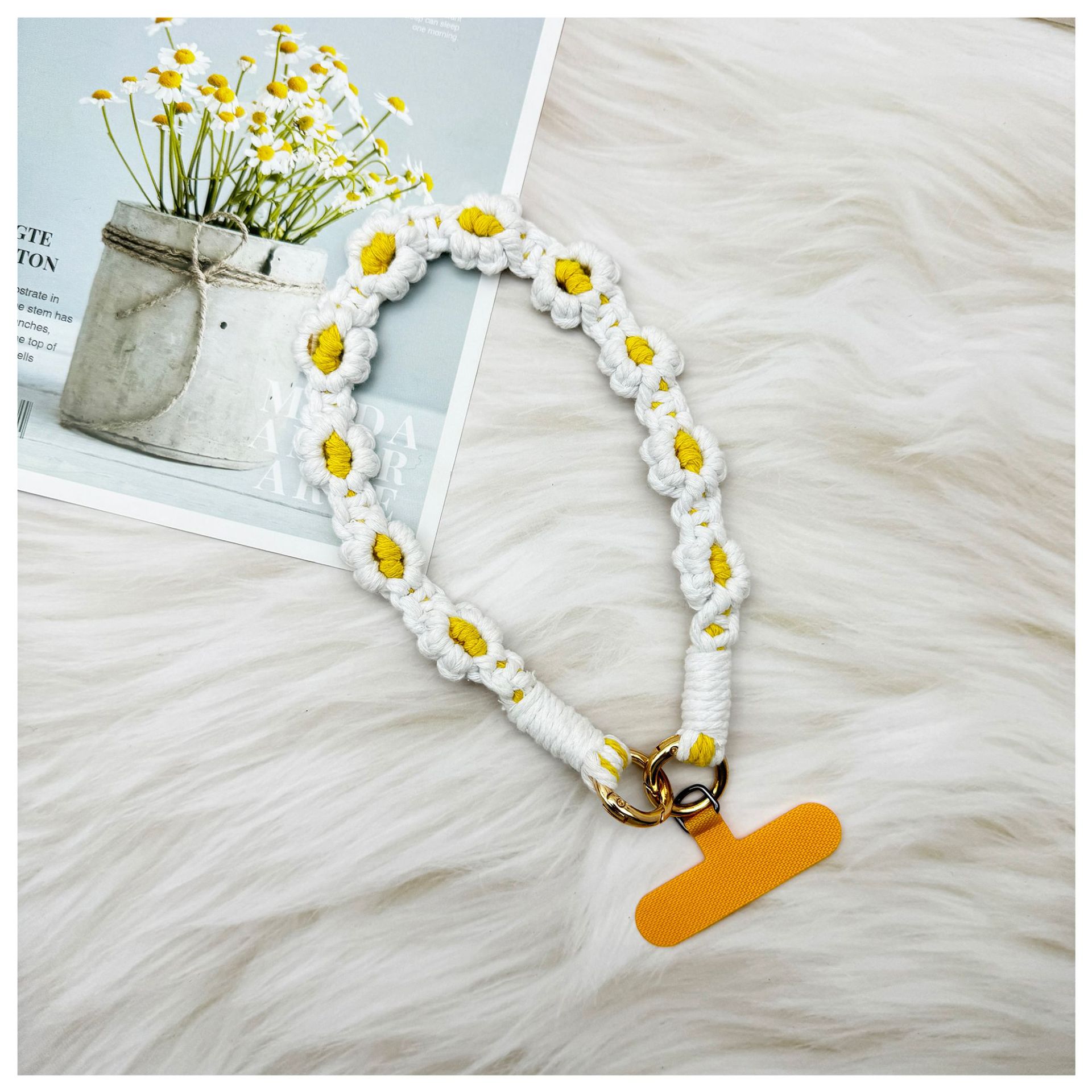 ins欧式手机挂件编织手机链小雏菊花朵编绳钥匙扣包包创意礼物女详情25