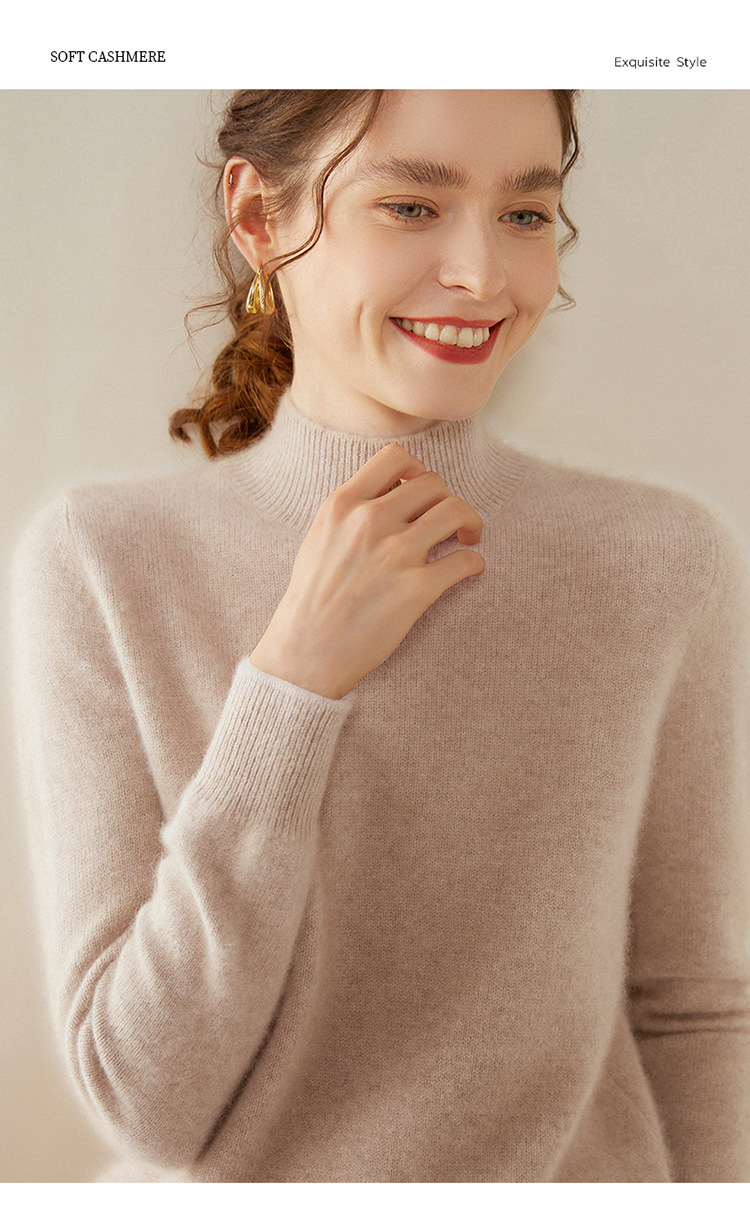 Semi-high-neck cashmere sweater for women, thick solid color, versatile, loose, slimming, soft and skin-friendly, autumn and winter knitted base sweater pic 20