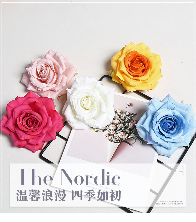 10cm角玫花头仿真花渐变多色ins风手工DIY配件手腕花胸花蛋糕装饰详情1