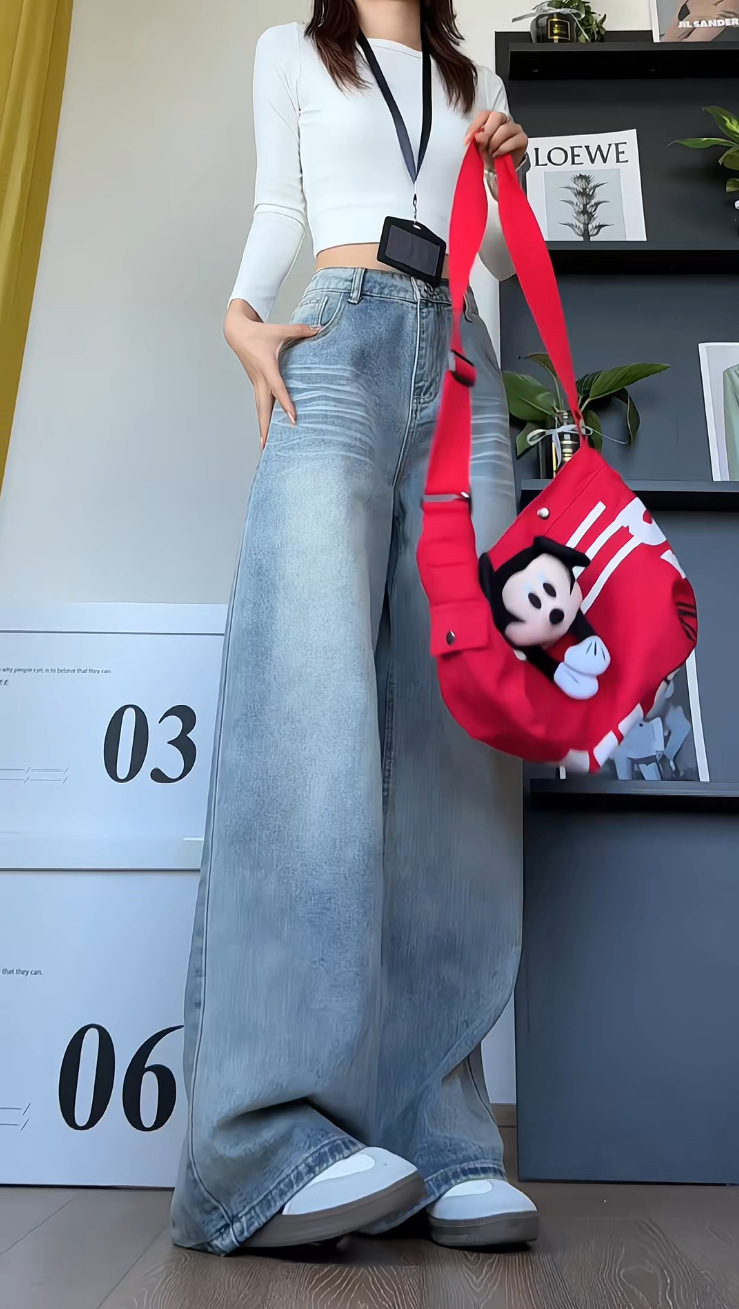 American high street retro cat beard washed jeans for men and women, loose straight pants for spring and autumn, cleanfit wide-leg pants pic 19