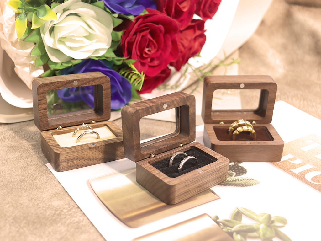北美黑胡桃木盒实木高档对戒结婚戒指首饰收纳盒包装盒饰品套装盒详情4