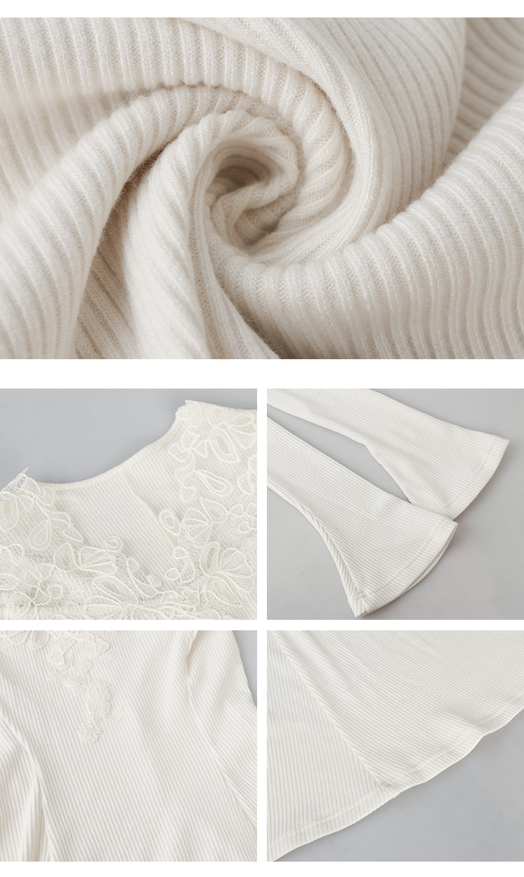 【不知雪】温柔氛围感蕾丝v领针织连衣裙腰显瘦a摆长裙详情9