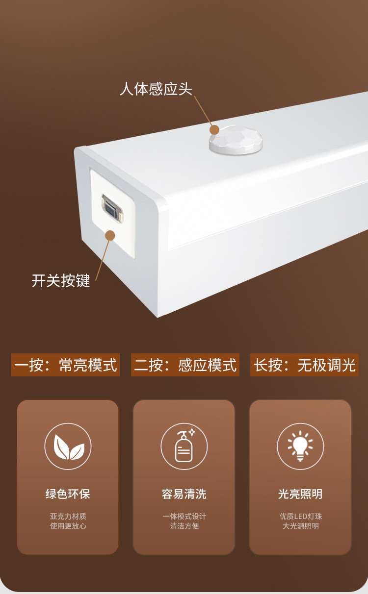 Intelligent led human body sensor light, magnetic self-adhesive wireless night light, long strip charging, cabinet and wardrobe light strips and light strips pic 9