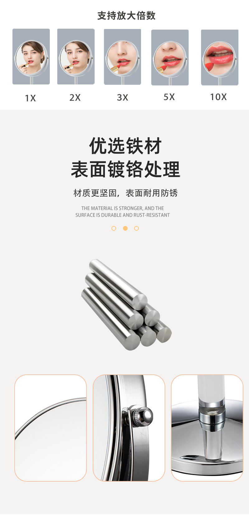 镜子化妆镜便携台式桌面家用学生宿舍梳妆美妆镜双面放大高清欧式详情8