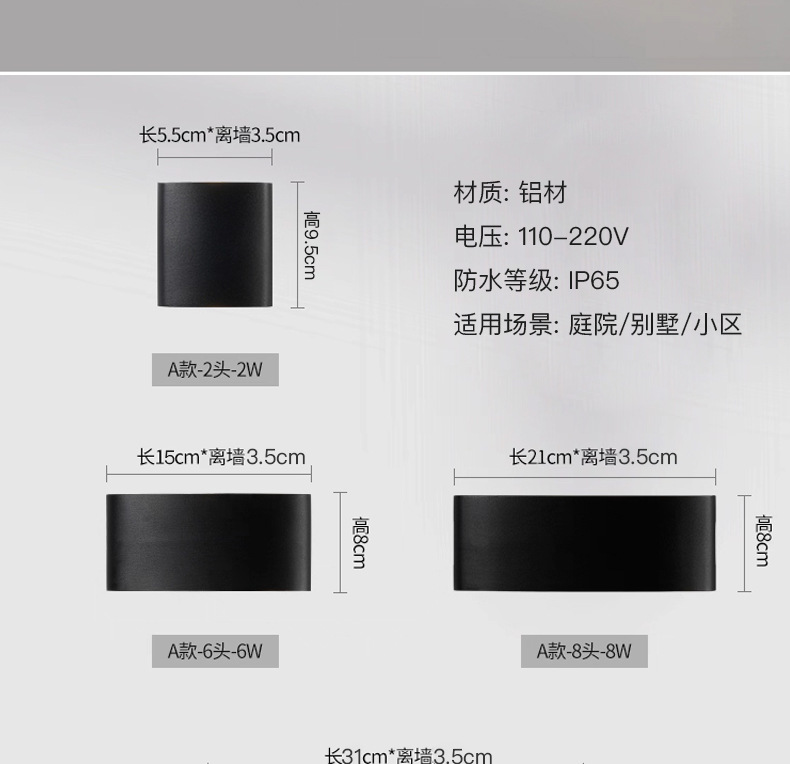 led户外防水壁灯门前洗墙射灯室外庭院楼梯过道墙壁灯卧室门头灯详情13