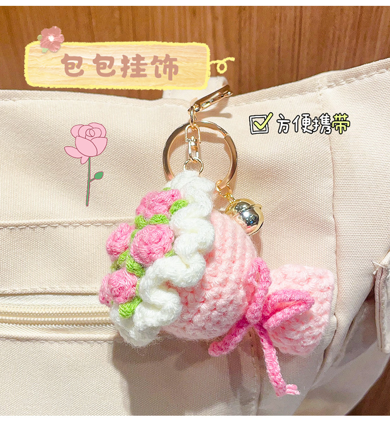 Woolen hand-held bouquet sunflower keychain pendant, artificial rose hand-crocheted ins-style bag hanging accessory pic 11