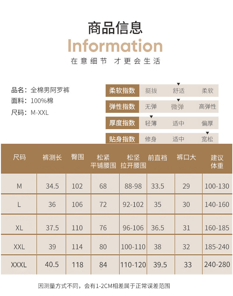 阿罗裤男士纯棉内裤宽松平角裤大码高腰全棉夏季胖子短裤四角裤头详情10