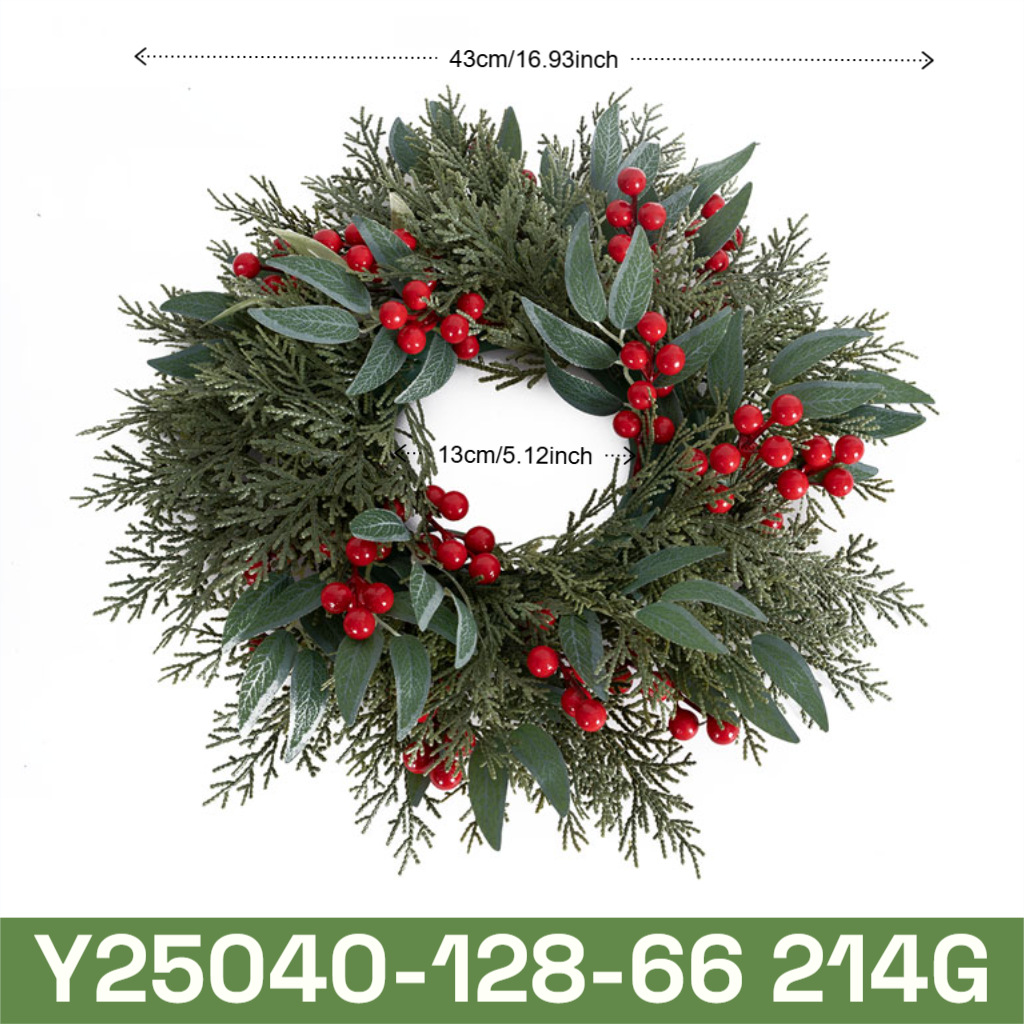 跨境热销仿真圣诞花环桉树叶浆果花环家居装饰门饰挂件假花批发详情2