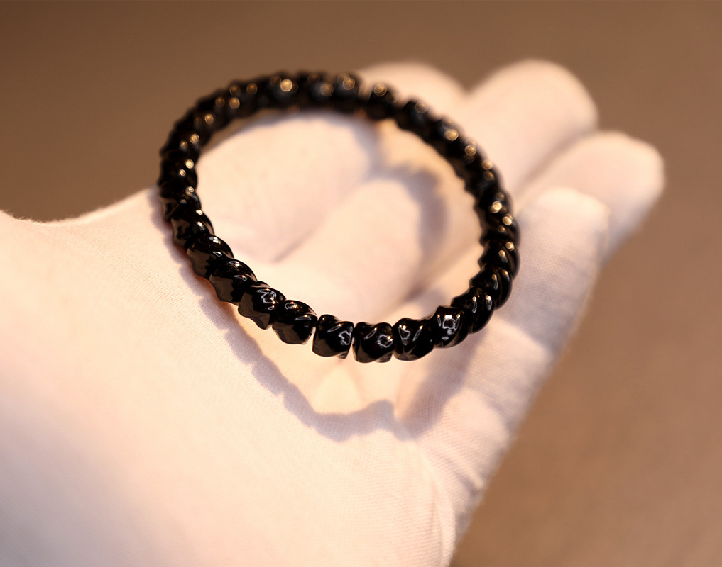 7*6mm premium Indonesian black gold coconut shell twisted bracelet, 108 handcrafted coconut shell bucket beads and Buddhist prayer beads pic 8