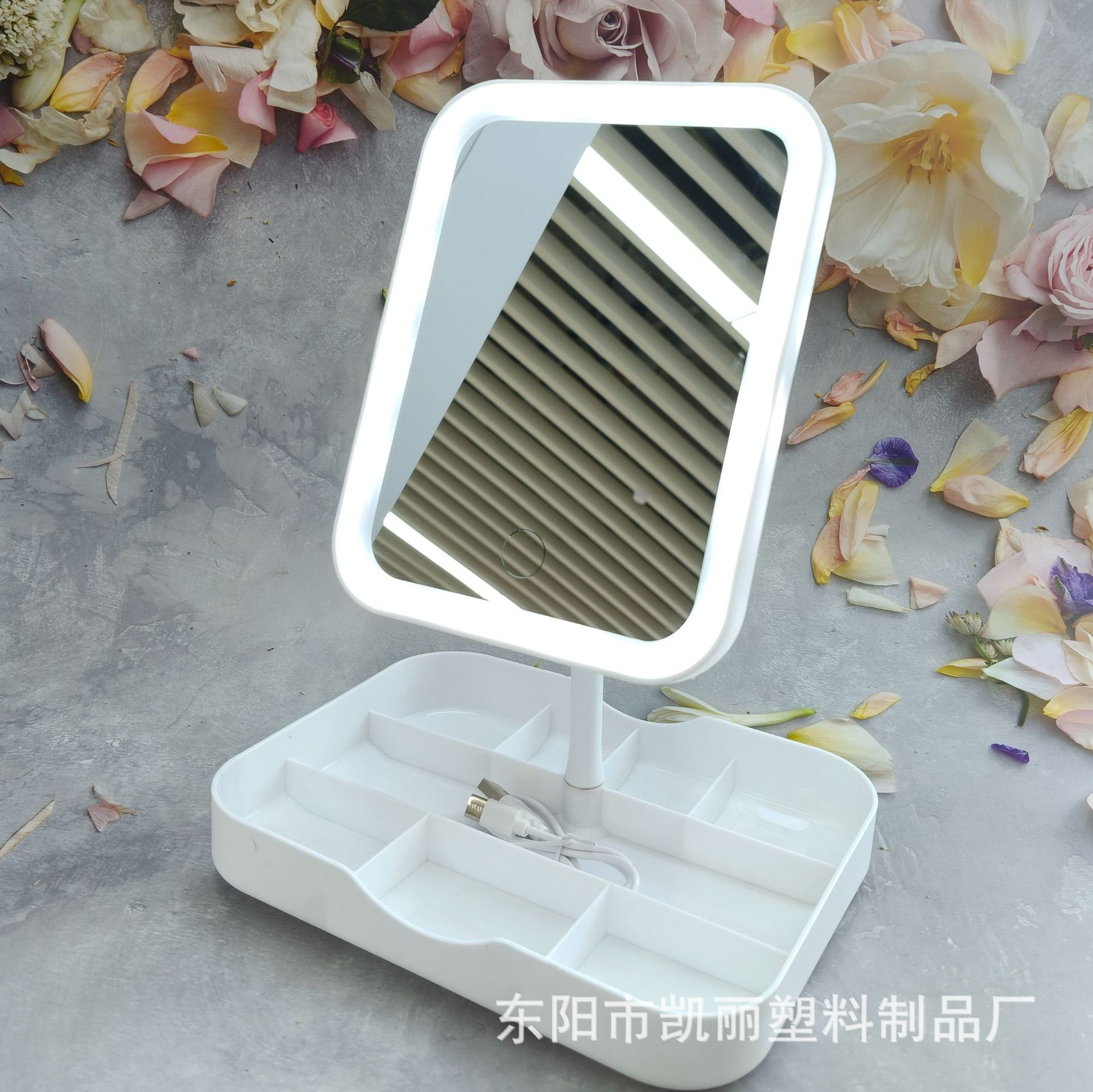 批发折叠镜便携LED随身镜塑料方形圆形塑料收纳灯镜三色灯镜子详情13