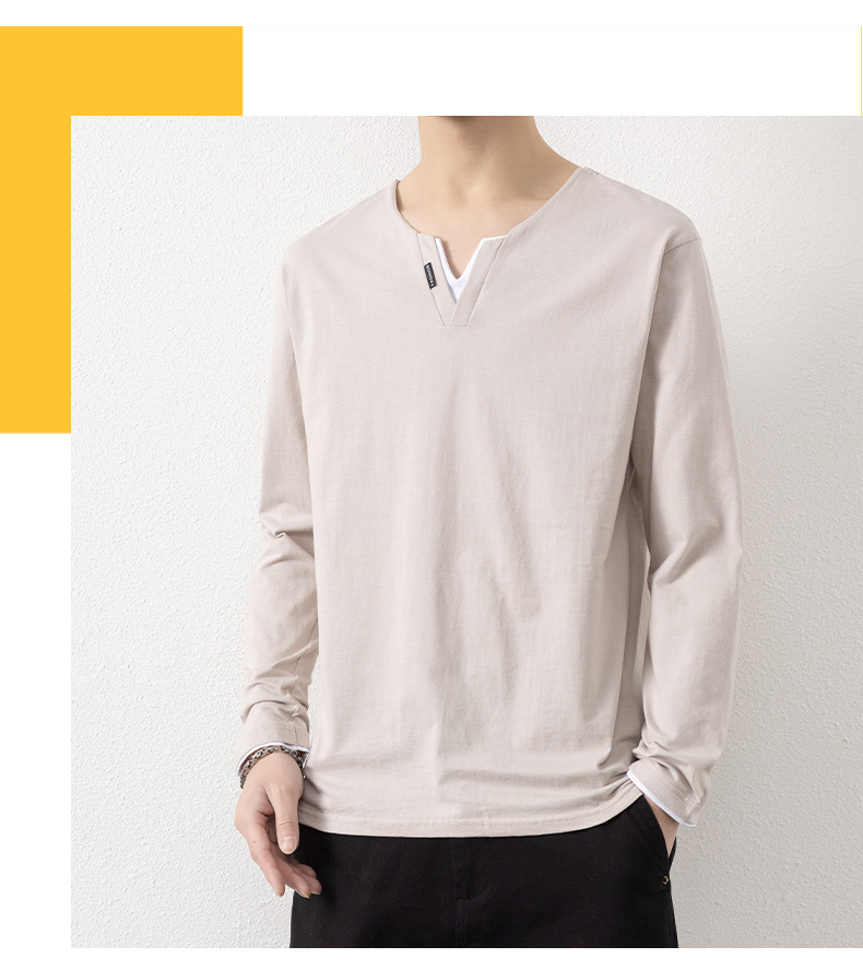Two V-neck long-sleeved T-shirts for men, a thin spring and autumn top, pure cotton outerwear, a long Johns, a sweatshirt, and a casual base layer pic 12