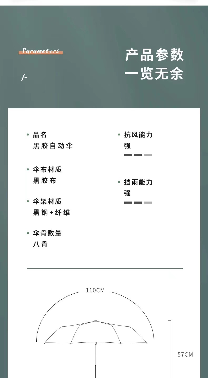 Three-fold fully automatic black rubber sun protection and shade umbrella, all-weather folding sun umbrella, umbrella printed logo advertising umbrella pic 15