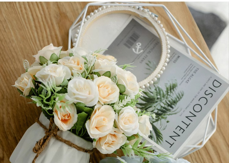 北欧仿真花套装陶瓷麻绳花瓶玫瑰花 仿真植物盆栽家居装饰假花盆详情12