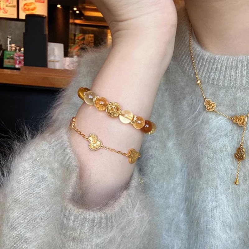 金发晶黄水晶手链黄虎眼石小众设计感黄镂空绣球手串闺蜜生日礼物详情1