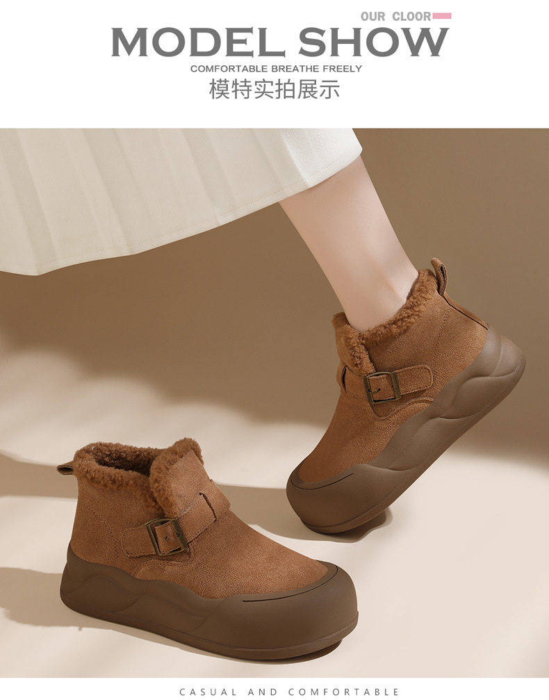 头层牛皮新款时尚短筒雪地靴女加绒短靴子冬季防滑一脚蹬保暖棉鞋详情7