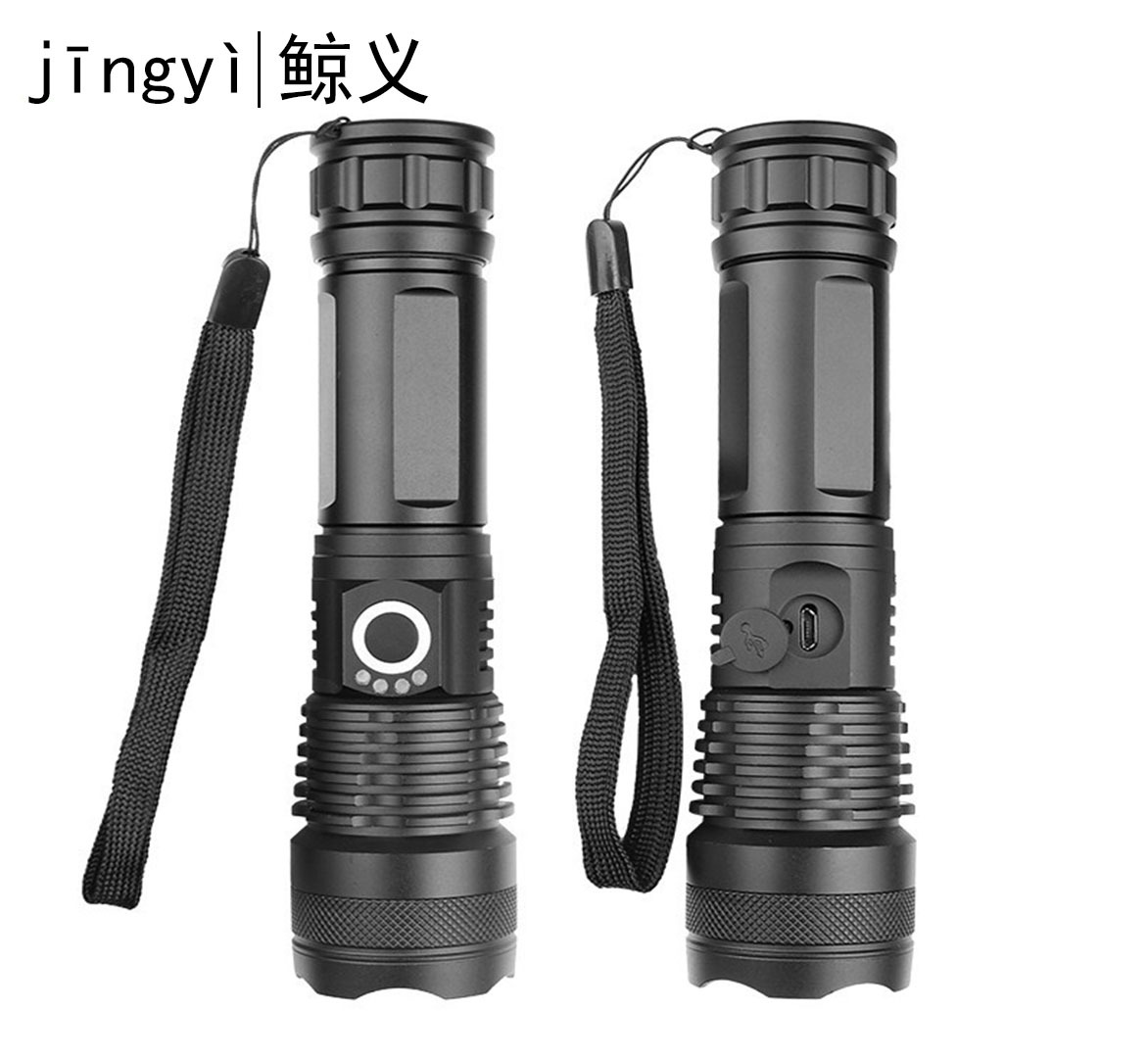 New cross-border XHP50 aluminum alloy telescopic flashlight with battery level display and USB charging P50 high-intensity flashlight pic 4